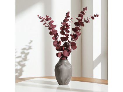 Ekalyptus populus stabilizovaný - červený ve váze na stole