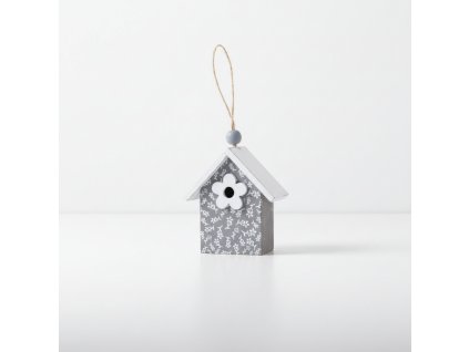 Dřevěná přízdoba domek - šedá 8 cm
