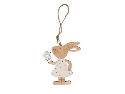 Zajíc závěsný dřevo 9,5 cm kytička kus