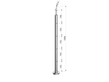 Stĺp nerezový (42.4mm), vrchné kotvenie, 4 x diera, koncový, vrch pevný, brúsený povrch K320/AISI304