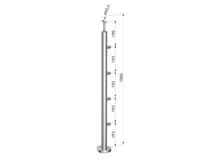 Stĺp nerezový (42.4x2mm), vrchné kotvenie, 4 x držiaková výplň – prechodný, vrch pevný, brúsený povrch K320/AISI304