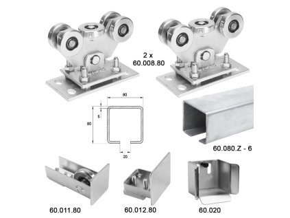 Samonosný systém 80x80x5 posuvnej brány do prejazdu 5 m alebo 300 kg (set obsahuje aj profil 80x80 v pozinkovanom povrchu)
