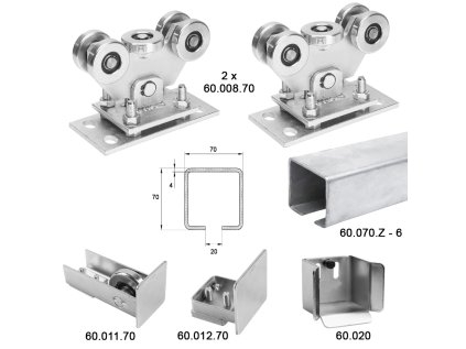 Samonosný systém 70x70x4mm posuvnej brány do prejazdu 4.5m/ 250kg ( set obsahuje aj profil 70x70 pozinkovaný povrch)
