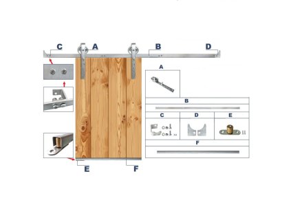 Systém posuvných dverí BARNDOOR, séria S, L: 1850 mm, galvanicky pozinkovaný povrch
