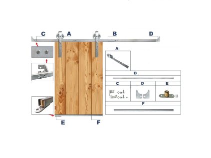 Systém posuvných dverí BARNDOOR, séria M, L: 1850 mm, galvanicky pozinkovaný povrch