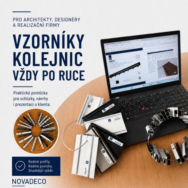 Vzorníky záclonových kolejnic a garnýží pro architekty, designéry a projektanty. Reálné profily, povrchy a tvary k...