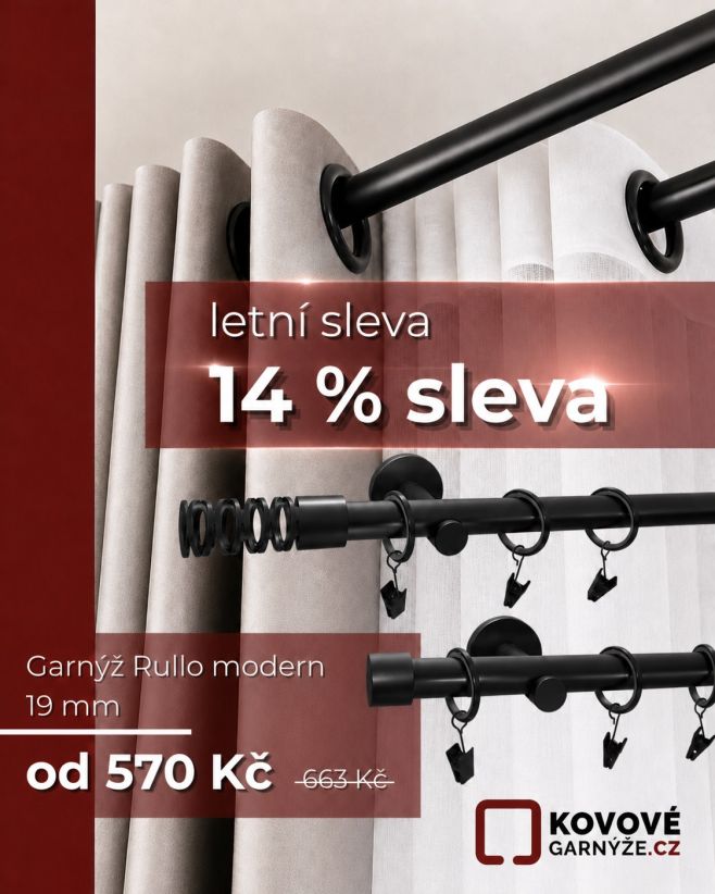 Letní SLEVA na moderní garnýže Rullo 19 mm je tady. Elegantní černé provedení, nadčasový design a kvalitní kovové...