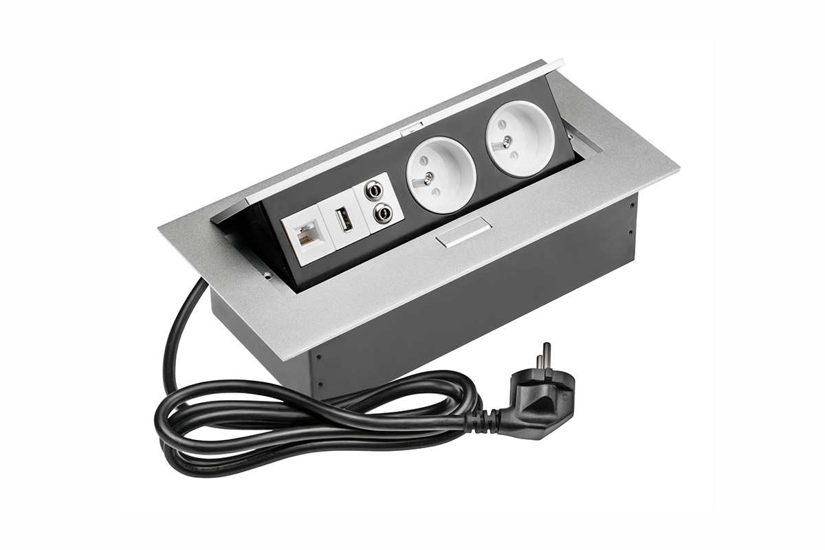 Elektrická zásuvka GTV výklopná 2x+USB+audio+internet  2x220V+USB+audio+internet
