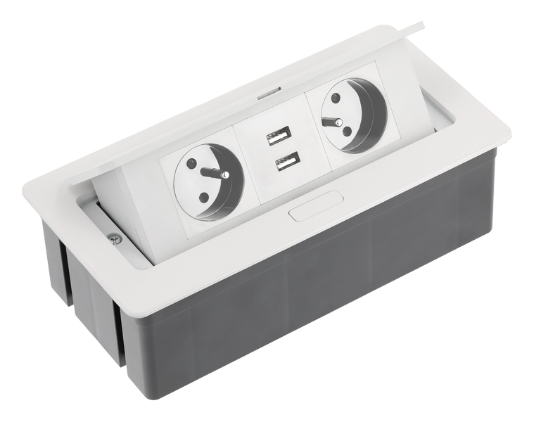 Elektrická zásuvka GTV SOFT výklopná 2x+2xUSB  2 x 230V + 2 x USB, biela, šedá, čierna Farba: Biela matná