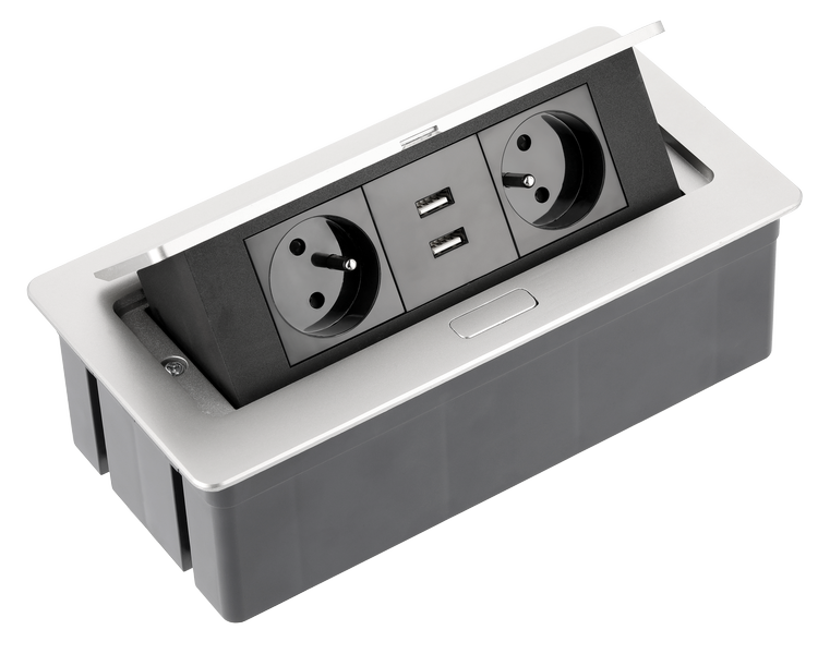 Elektrická zásuvka GTV SOFT výklopná 2x+2xUSB  2 x 230V + 2 x USB, biela, šedá, čierna Farba: Šedá
