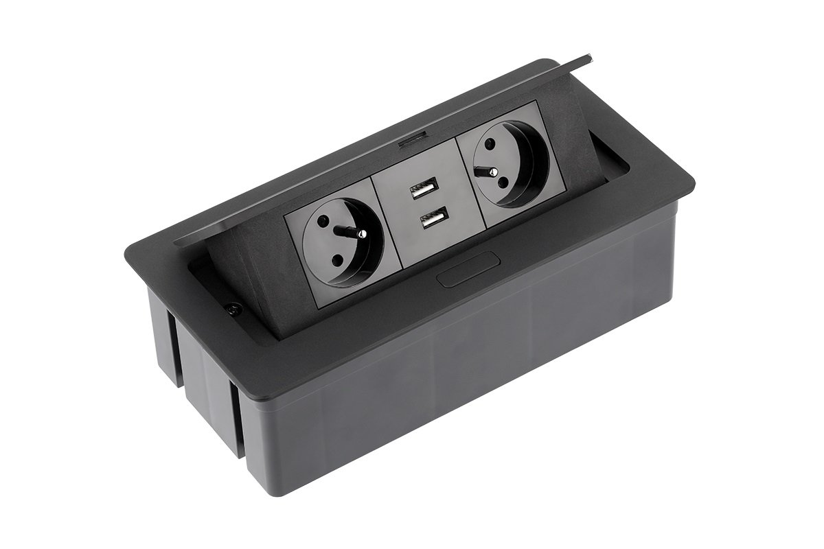 Elektrická zásuvka GTV SOFT výklopná 2x+2xUSB  2 x 230V + 2 x USB, biela, šedá, čierna Farba: Čierna matná