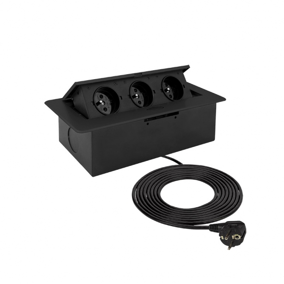Elektrická zásuvka Desing Light výklopná 3x  3 x 230V, biela, čierna, hliník Farba: Čierna