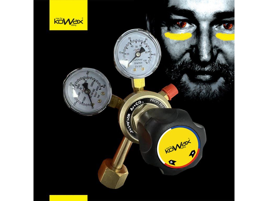 Redukčný ventil KOWAX Ar+CO2 profi s manometrom a stupnicou prietoku 0–32 l/min