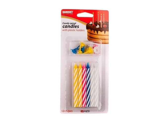 Svíčka dortová 6cm 24ks + držáky  PARTY barevné