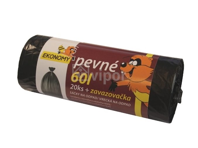 Pytle na odpad 60L/20ks, 60x70cm, 9µm + zavazovačka EKONO