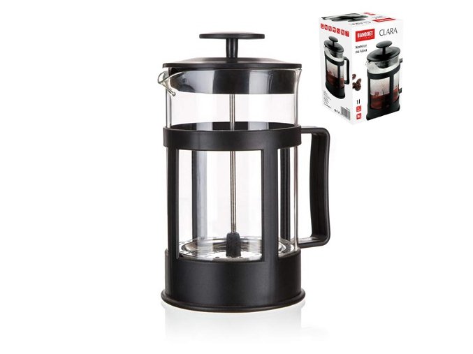 Konvice french press 1000ml sklo/PH/nerez s filtrem  CLARA