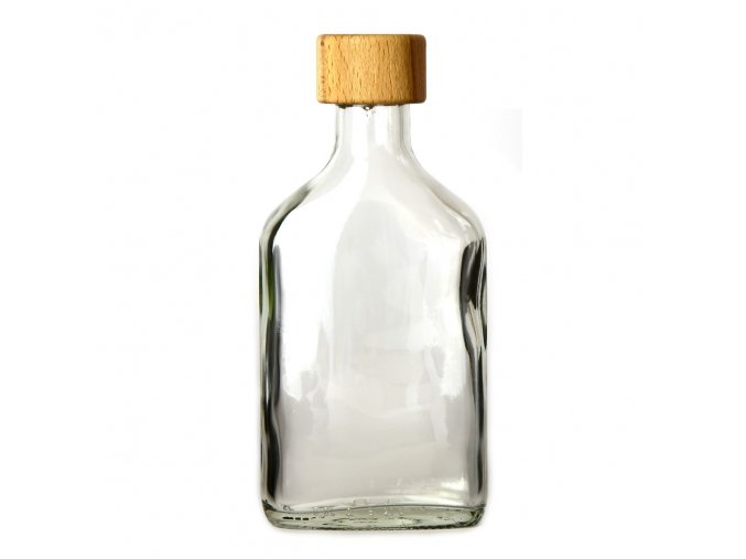 Láhev sklo  200ml PLACKA FLASK čirá s dřevěným víčkem