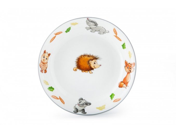 Talíř dětský porcelán 19cm hluboký  LESNÍ ZVÍŘÁTKA