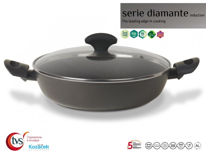 Pánev nepřilnavá ¤28cm 2 ucha s poklicí  DIAMANTE PRO indukce