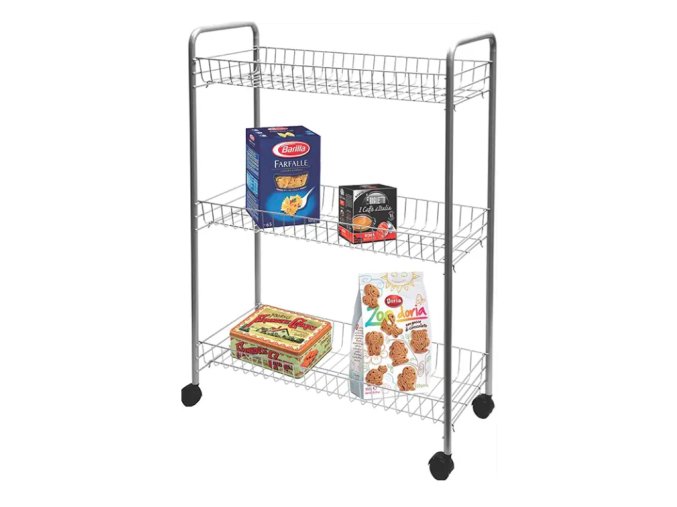 Regál drát 3 koše 59x26x78cm kolečka  BIG STORE 3