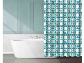 Závěs koupelnový 180x180cm dekor, PEVA dekor modrozelená