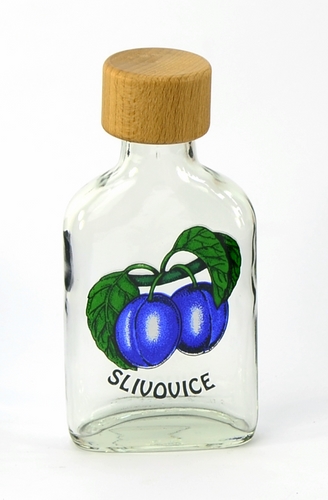 Láhev sklo  100ml Placka s dřevěným víčkem ŠVESTKA KUTIL Sklad7 4480130.00