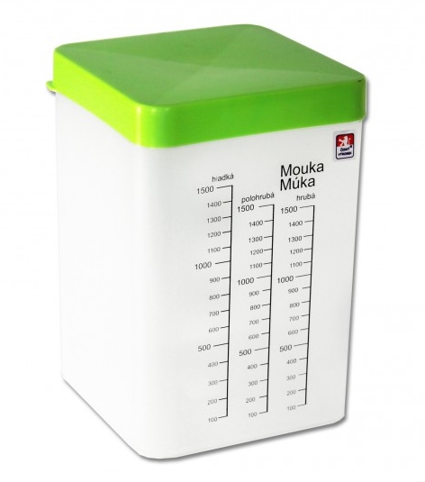 Dóza 3L čtverec krabice vysoká s odměrkou CZ, mix barev