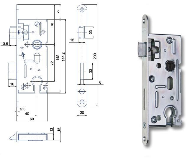 Zámek zadlabací F K105 P+L 60/72  HOBES KUTIL Sklad7 8820500.00