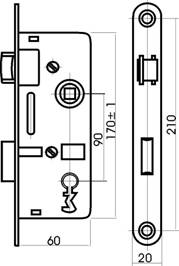 Zámek zadlabací stavební K6090/45 PL klíč  TESLA KUTIL Sklad7 8826902.00