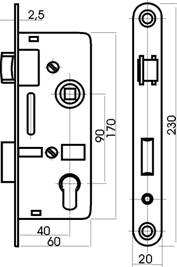 Zámek zadlabací stavební V6090/40 PL FAB  TESLA KUTIL Sklad7 8826911.00