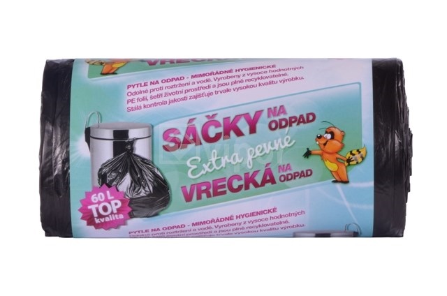 Pytle na odpad 60L/50ks, 60x70cm, 15µm TOP HDPE černá