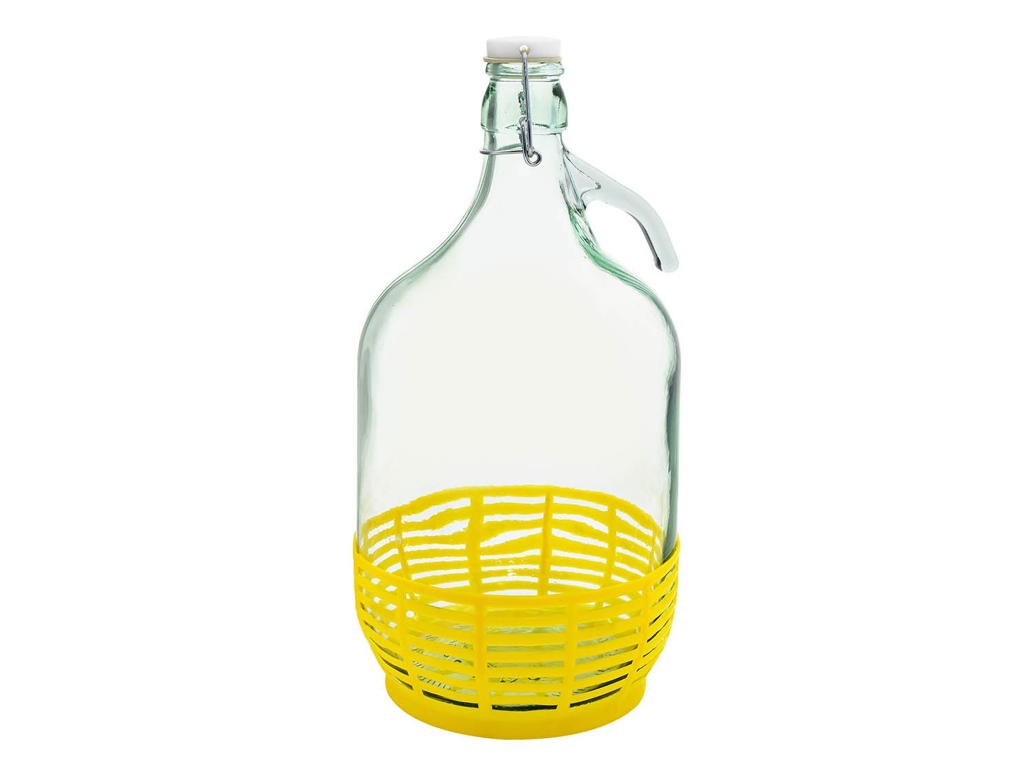 Demižón holý sklenený 5L ucho, plast kôš, patentný uzáver DAMA