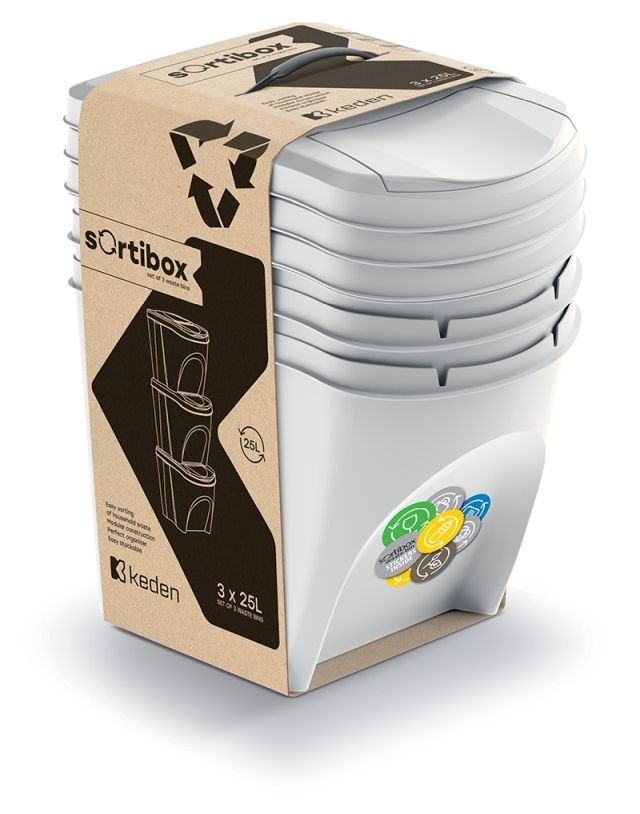 Koš odpadkový tříděný odpad 3x25L  SORTIBOX popelavě bílá KUTIL Sklad7 2285732.00