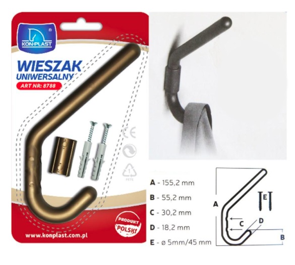 Věšák 2 háčky plast velký  KON, mix barev KUTIL Sklad7 418788.00