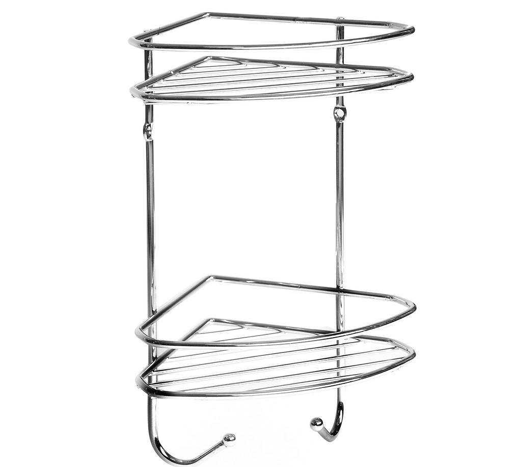 Polička koupelnová rohová 2 patra chrom 20x16x30cm háky  AWD0047 KUTIL Sklad7 420047.00