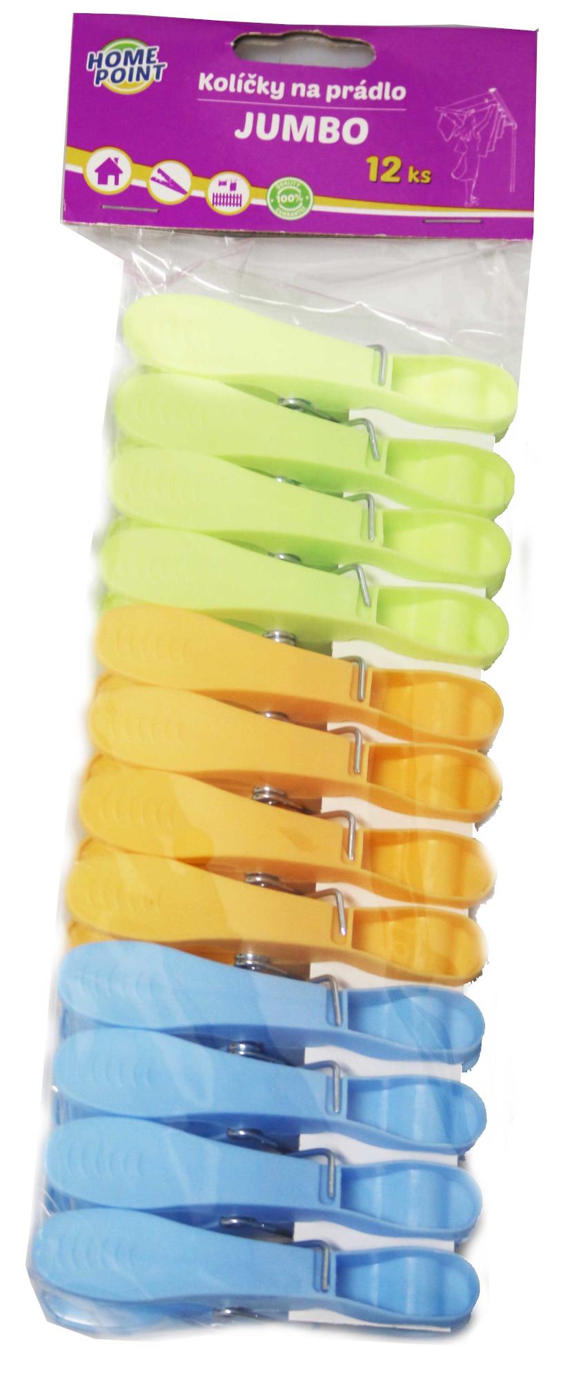 Kolíčky na prádlo 12ks plast  JUMBO HP, mix barev KUTIL Sklad7 9330008.00