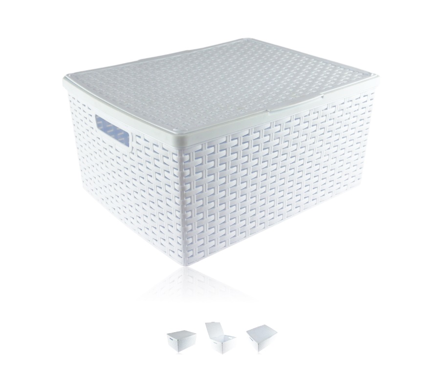 Košík PH 42,5x35x19,5cm s víkem  RATTAN bílá KUTIL Sklad7 434001.00