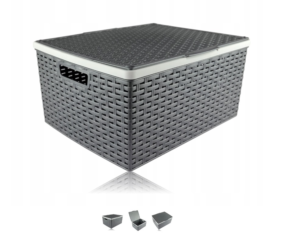 Košík PH 42,5x35x19,5cm s víkem  RATTAN šedá KUTIL Sklad7 434001.10