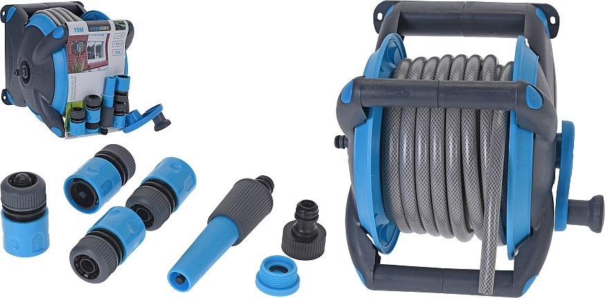 Hadice zahradní 1/2" 15m s navijákem + adaptéry PROGARDEN