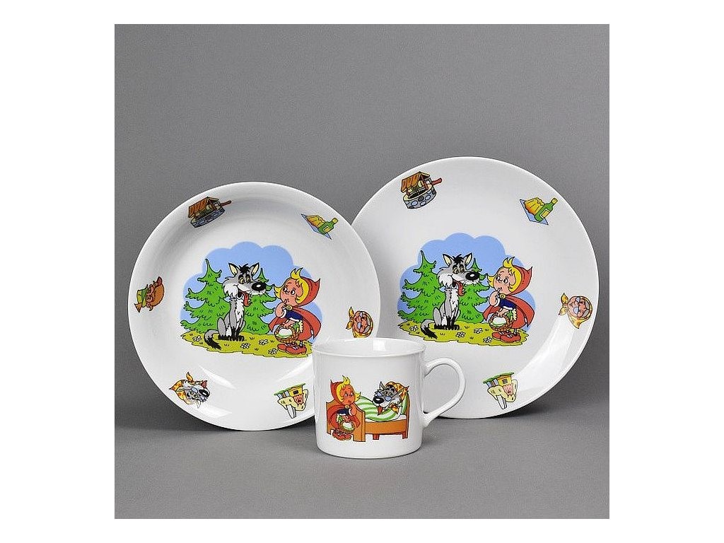Dětská jídelní sada 3 dílná porcelán KARKULKA KUTIL Sklad7 4471010.80