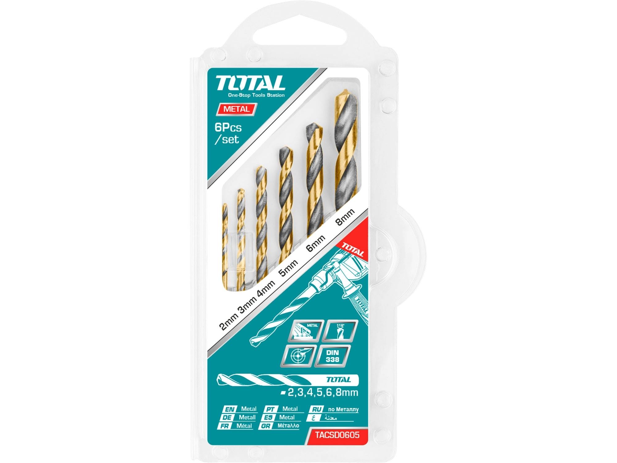 Vrtáky kovu ¤2-8mm 6ks HSS  TOTAL KUTIL Sklad7 8106050.00