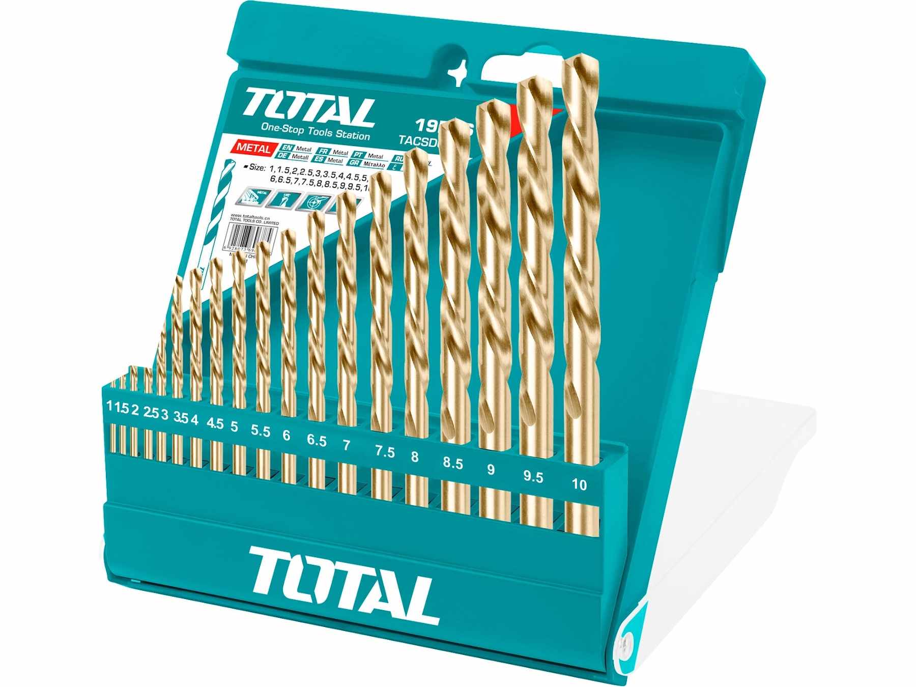Vrtáky kovu ¤1-10mm 19ks HSS  TOTAL KUTIL Sklad7 8101950.00