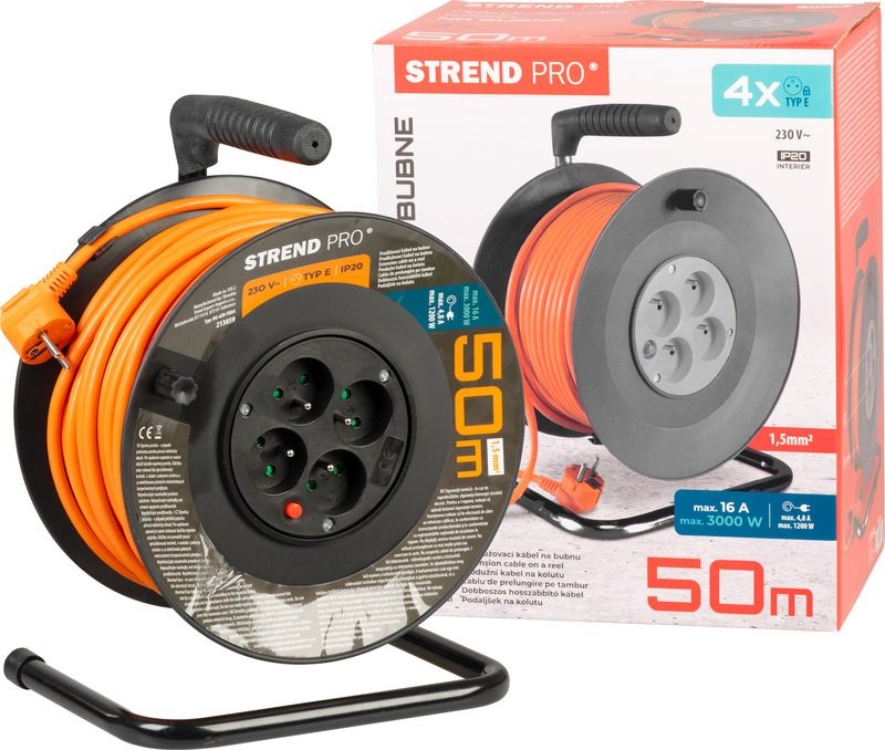 Kabel prodlužovací buben 50m 4 zásuvky  STREND KUTIL Sklad7 8713059.00