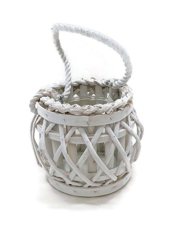 Lucerna skleněná s proutím 13cm  LAMPION bílá KUTIL Sklad7 7915030.00