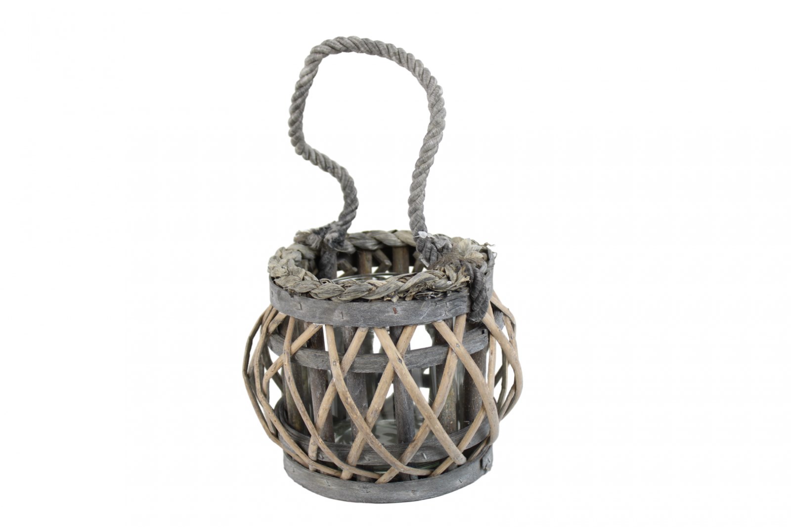 Lucerna skleněná s proutím 13cm  LAMPION šedá KUTIL Sklad7 7915031.00