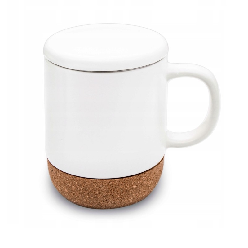 Hrnek porcelán se sítkem a víčkem 380ml KOREK BÍLÁ