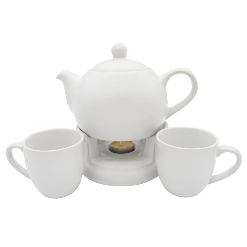 Konvice porcelán 1000ml s ohřívačem + 2 hrnky  WHITE