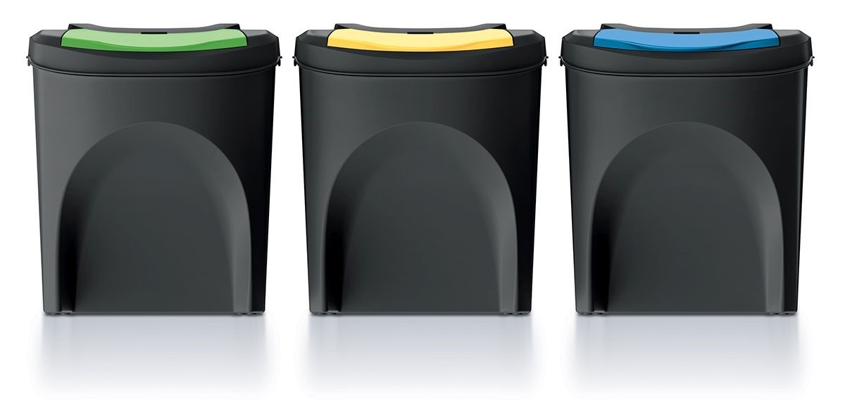 Koš odpadkový tříděný odpad 3x25L  SORTIBOX recyklovaný černý KUTIL Sklad7 2269201.00