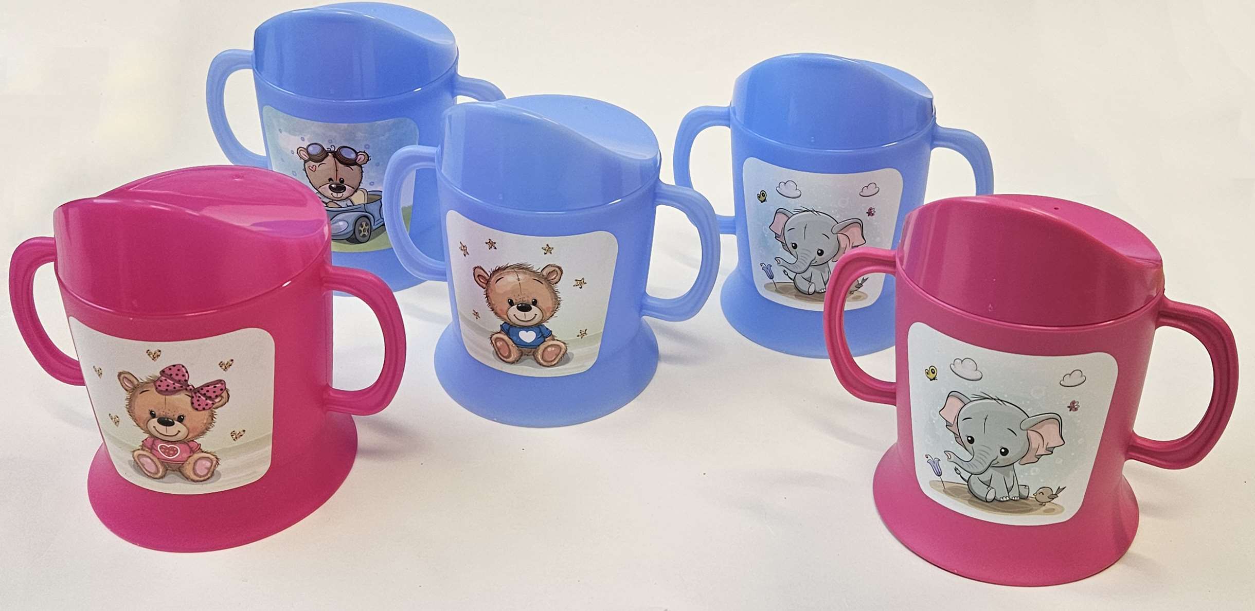 Hrnek kojenecký plast 150ml  MEDVÍDEK auto, modrý