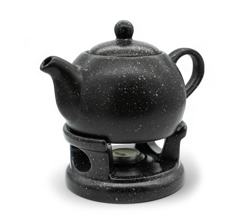 Konvice porcelán 1000ml s ohřívačem BELLA černá mramor